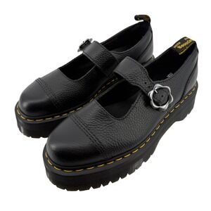 Dr. Martens Addina Flower Buckle Leather Platform Shoes Black Women 11 Mary Jane